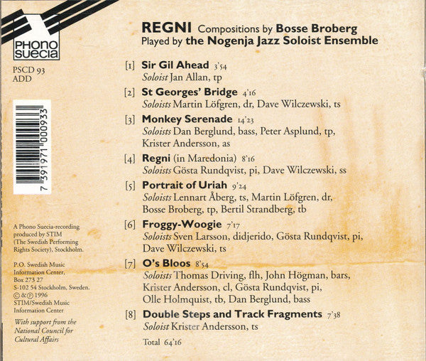 Nogenja Jazz Soloist Ensemble, Bosse Broberg : Regni (CD, Album)