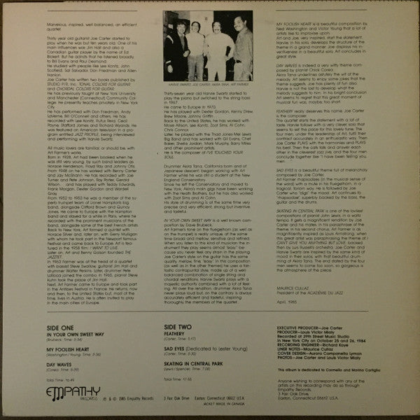 Joe Carter Quartet Featuring Art Farmer : My Foolish Heart (LP, Album)