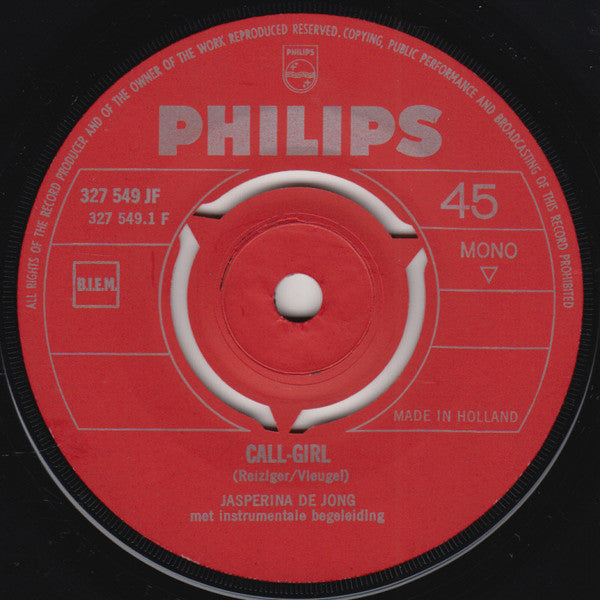 Jasperina de Jong : Call Girl / Soep Blues (7", Single, Mono, red)