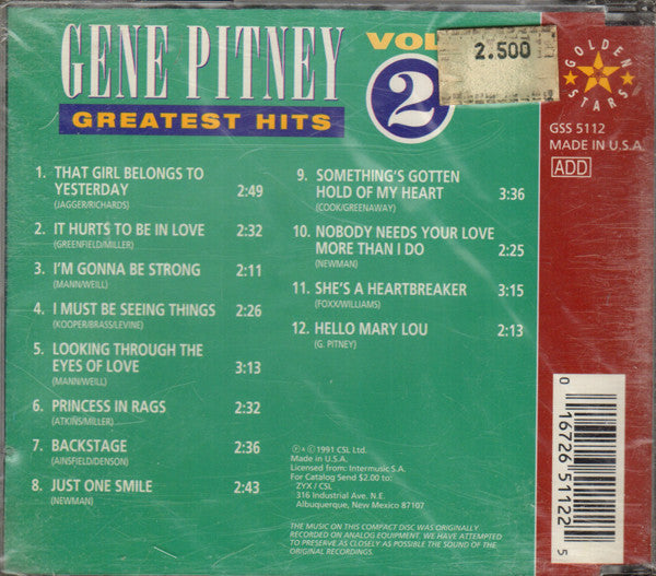 Gene Pitney : Greatest Hits - Vol. 2 (CD, Comp)