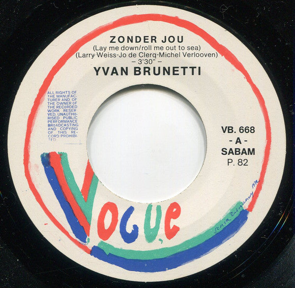 Yvan Brunetti : Zonder Jou (7")