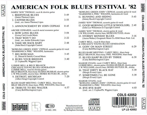 Various : Blues Live '82 - American Folk Blues Festival (CD, Album, RE)