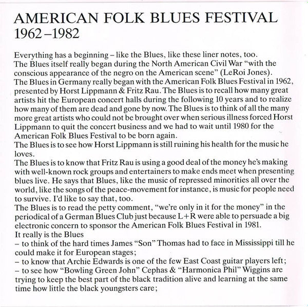 Various : Blues Live '82 - American Folk Blues Festival (CD, Album, RE)
