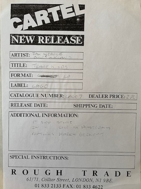 Jah Wobble & Ollie Marland : Tradewinds (LP, Album, W/Lbl)