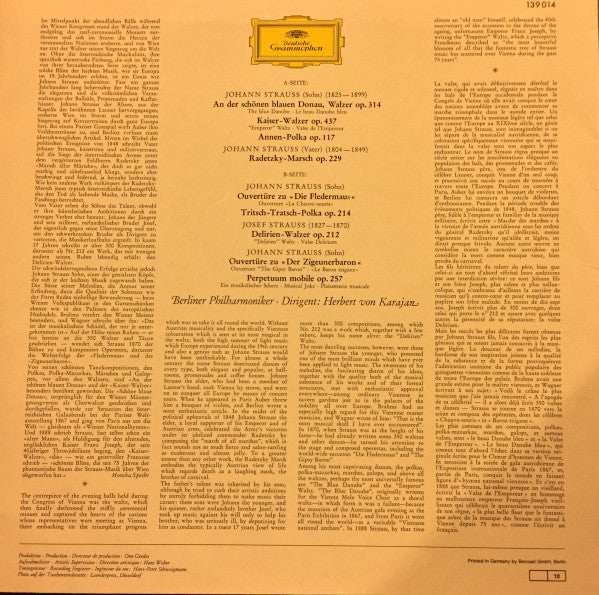 Johann Strauss Jr., Johann Strauss Sr. Und Josef Strauß, Berliner Philharmoniker · Herbert von Karajan : The Blue Danube (Waltzes, Polkas And Other Works By J. & J. Strauss) (LP, RP)