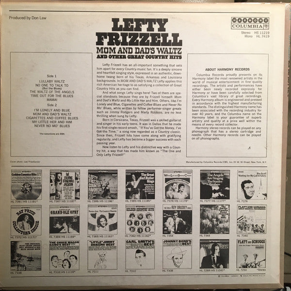 Lefty Frizzell : Mom And Dad's Waltz And Other Great Country Hits (LP, Album, Comp)