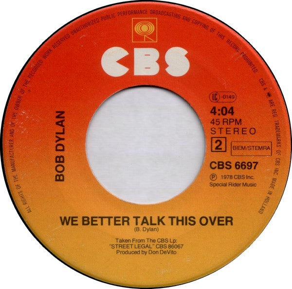 Bob Dylan : Baby Stop Crying (7", Single)