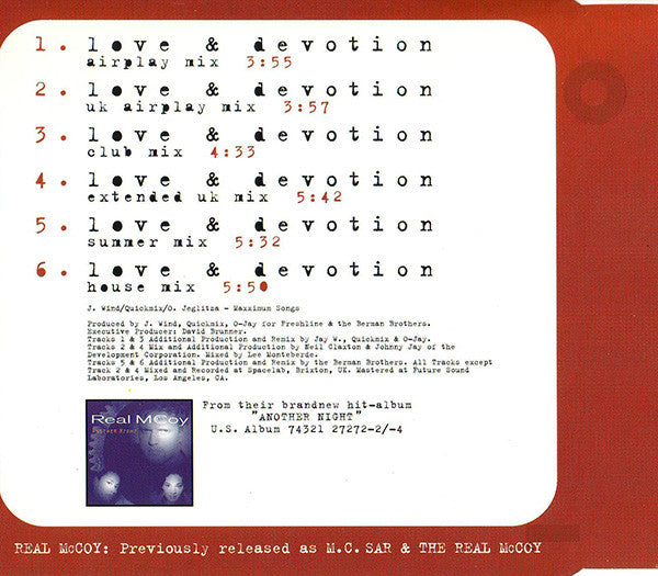 Real McCoy : Love & Devotion (CD, Maxi)