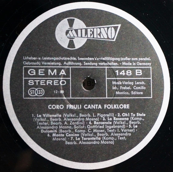 Coro Friuli : Canta Folklore  Musikalische Leitung Alessandro Mosna (LP)