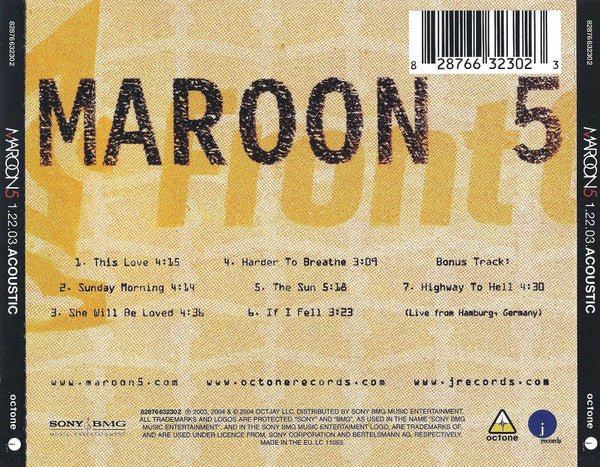 Maroon 5 : 1.22.03. Acoustic (CD)