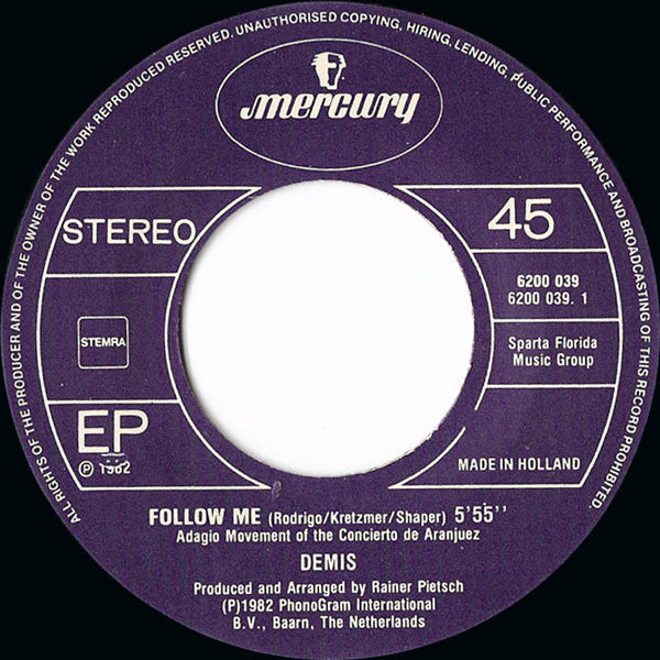 Demis Roussos : Follow Me (7", Single)