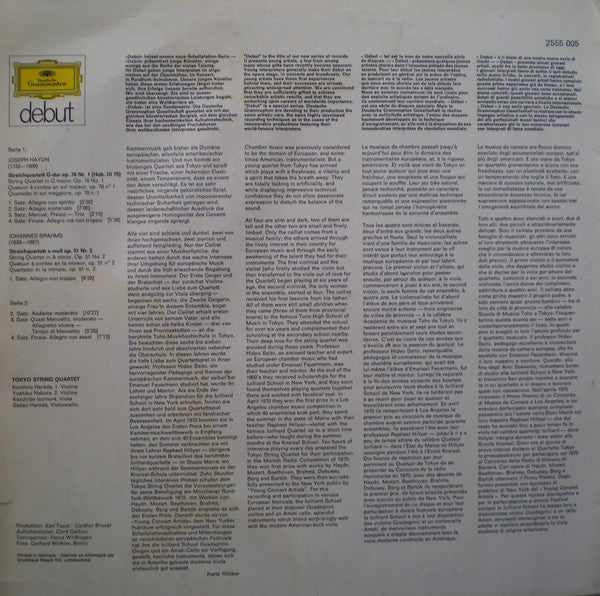 Tokyo String Quartet - Joseph Haydn / Johannes Brahms : Streichquartett G-dur Op. 76 Nr.1 / Streichquartett A-moll Op. 51 Nr. 2 (LP, RP)