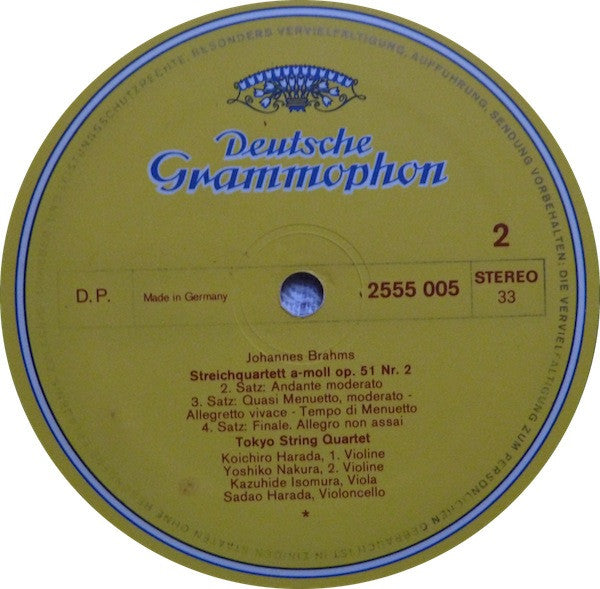 Tokyo String Quartet - Joseph Haydn / Johannes Brahms : Streichquartett G-dur Op. 76 Nr.1 / Streichquartett A-moll Op. 51 Nr. 2 (LP, RP)