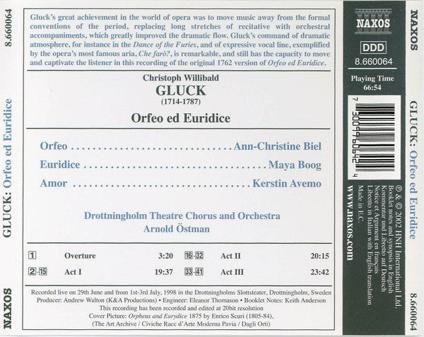 Christoph Willibald Gluck, Ann-Christin Biel, Maya Boog, Kerstin Avemo, Drottningholm Theatre Chorus And Drottningholm Theatre Orchestra, Arnold Östman : Orfeo Ed Euridice (First Vienna Version, 1762) (CD, Album)