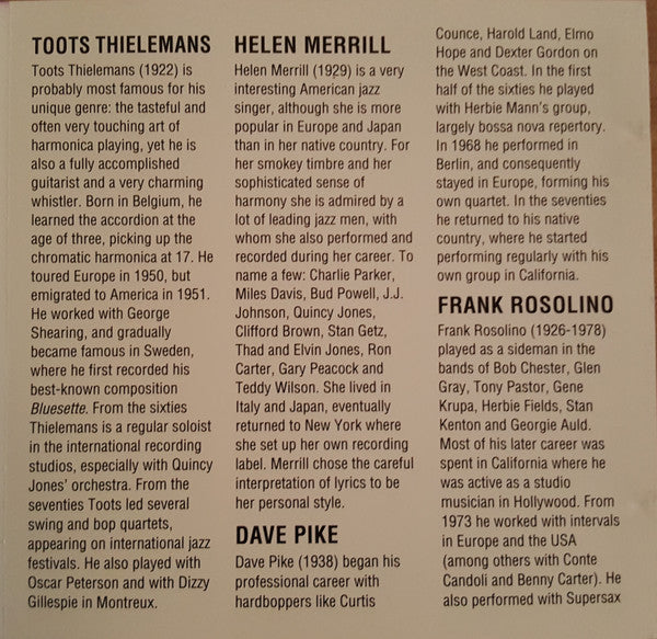 Toots Thielemans, Dave Pike, Helen Merrill, Conte Candoli, Frank Rosolino, Eddie Jefferson, Louis Van Dyke Trio : North Sea Jazz Sessions - Volume 4 (CD, Comp)