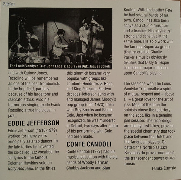 Toots Thielemans, Dave Pike, Helen Merrill, Conte Candoli, Frank Rosolino, Eddie Jefferson, Louis Van Dyke Trio : North Sea Jazz Sessions - Volume 4 (CD, Comp)