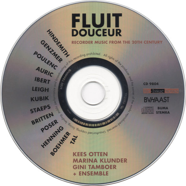 Kees Otten, Marina Klunder, Gini Tamboer : Fluit Douceur - Recorder Music From The 20th Century (CD, Album, RE)