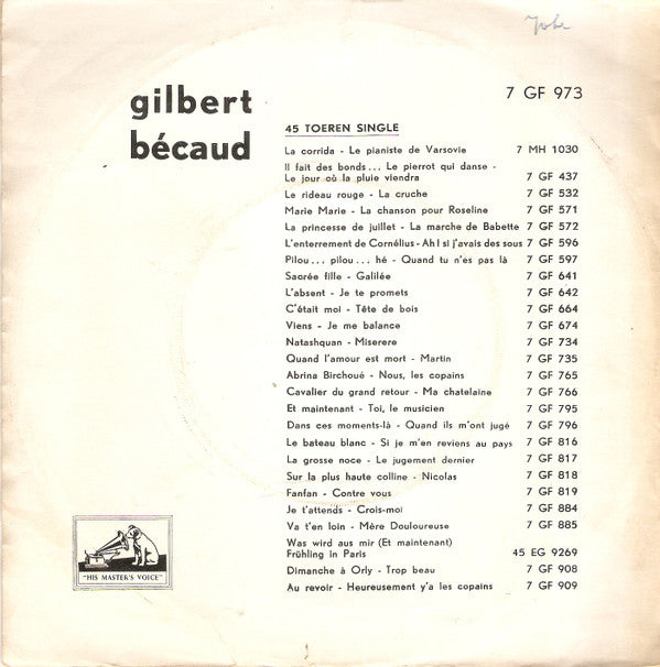 Gilbert Bécaud : Mourir À Capri / T'es Venu De Loin (7", Single, Bla)