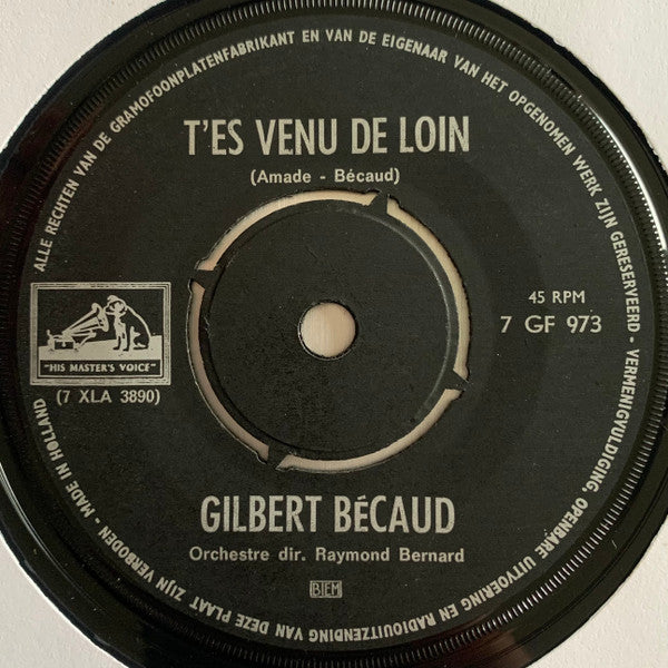 Gilbert Bécaud : Mourir À Capri / T'es Venu De Loin (7", Single, Bla)