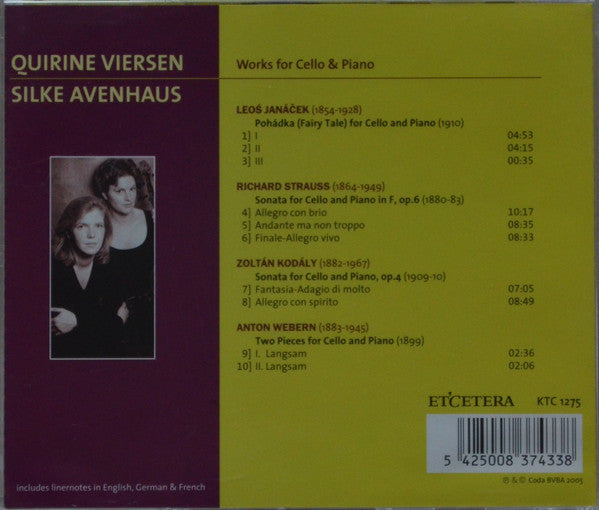 Quirine Viersen / Silke Avenhaus : Works For Cello & Piano (CD, Album)