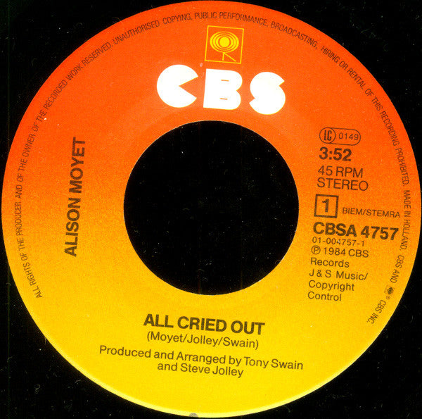 Alison Moyet : All Cried Out (7", Single)