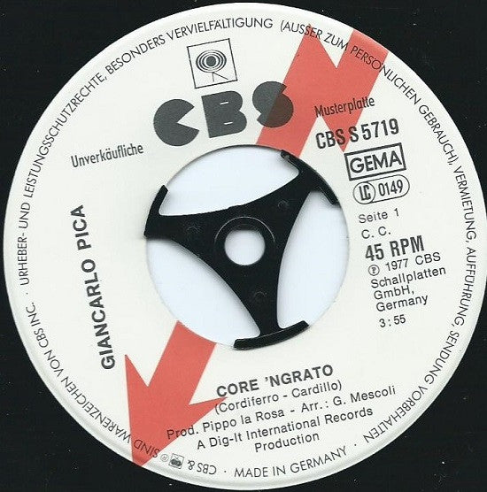 Giancarlo Pica : Core 'ngrato (7", Single, Promo)