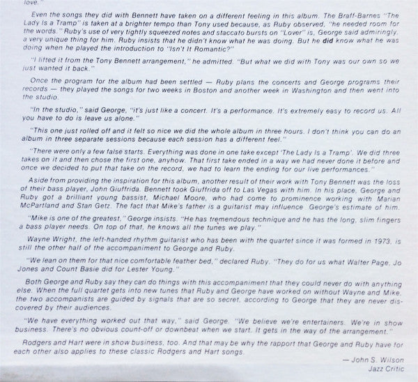 Ruby Braff / George Barnes Quartet : Braff/Barnes Quartet Salutes Rodgers And Hart (LP, Album, RE)