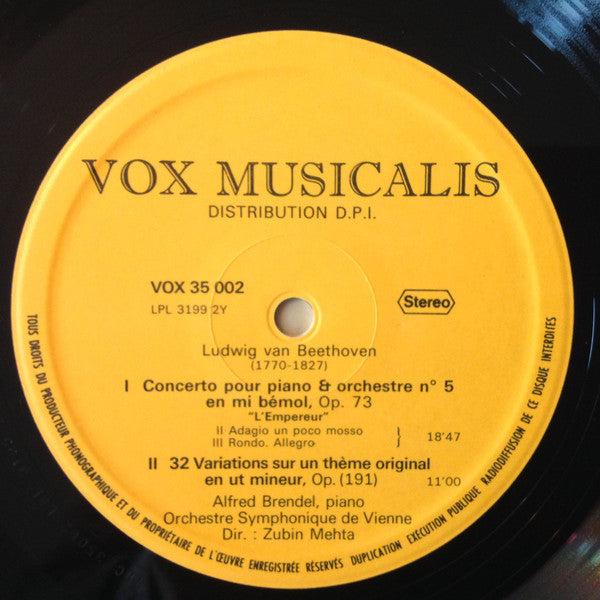 Alfred Brendel, Ludwig van Beethoven, Wiener Symphoniker, Zubin Mehta : Concerto Pour Piano L'Empereur / 32 Variations (LP, RE)