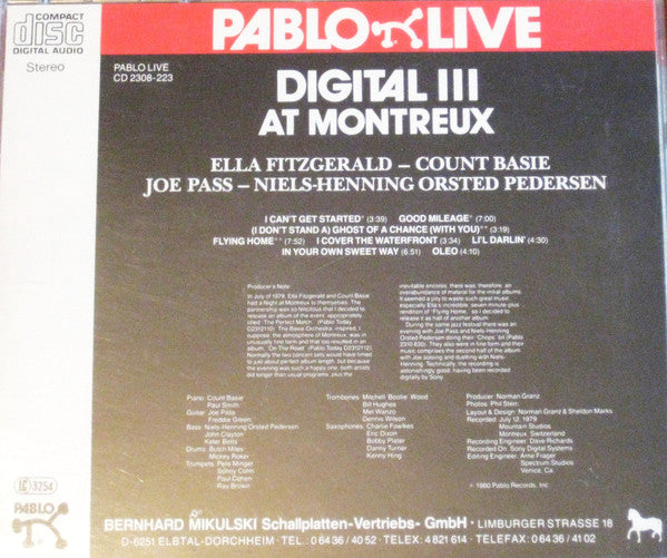 Ella Fitzgerald, Count Basie, Joe Pass : Digital III At Montreux (CD, Album, RE, RM)