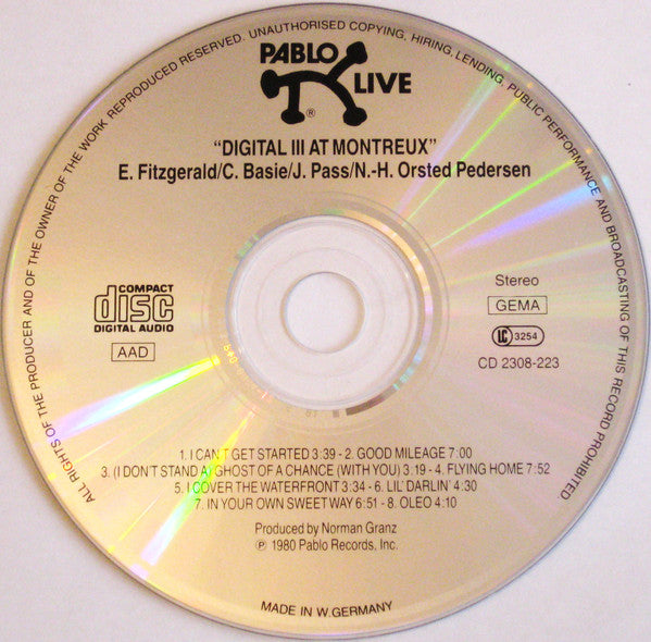 Ella Fitzgerald, Count Basie, Joe Pass : Digital III At Montreux (CD, Album, RE, RM)