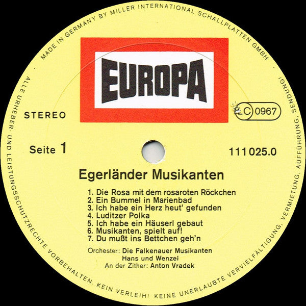 Die Falkenauer Musikanten, Hans Und Wenzel : Egerländer Musikanten (LP, Mono)