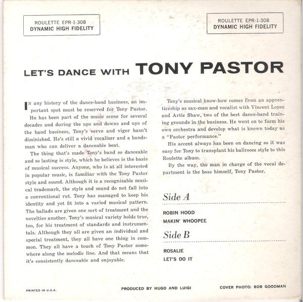 Tony Pastor And His Orchestra : Let's Dance (7", EP)