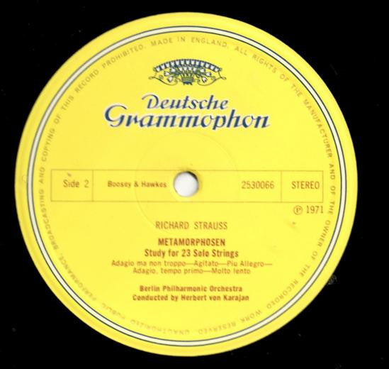 Wolfgang Amadeus Mozart · Ludwig van Beethoven · Richard Strauss – Berliner Philharmoniker · Herbert von Karajan : Metamorphosis For Strings (LP)