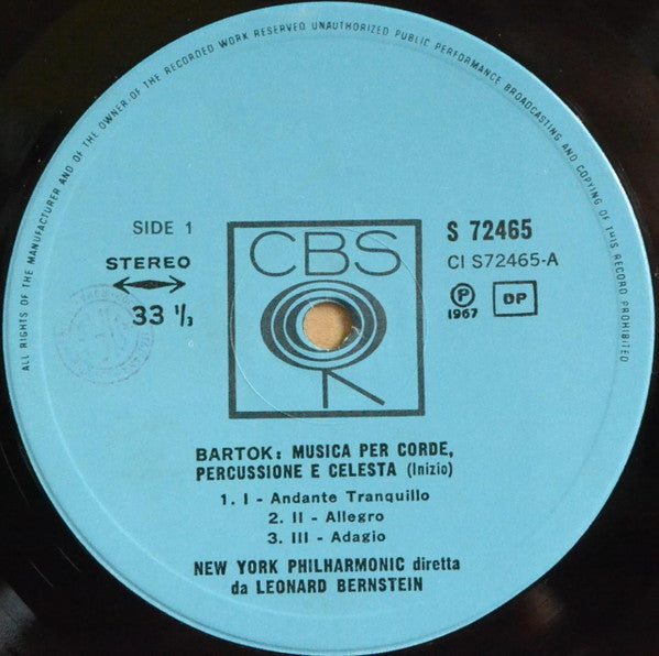 Paul Hindemith / Béla Bartók, Leonard Bernstein, New York Philharmonic : Musica Da Concerto Per Archi E Ottoni / Musica Per Corde Percussione E Celesta (LP)