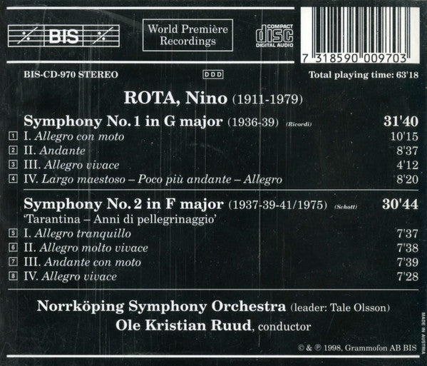 Nino Rota - Norrköping Symphony Orchestra, Ole Kristian Ruud : Symphonies No. 1 & No. 2 (CD, Album)