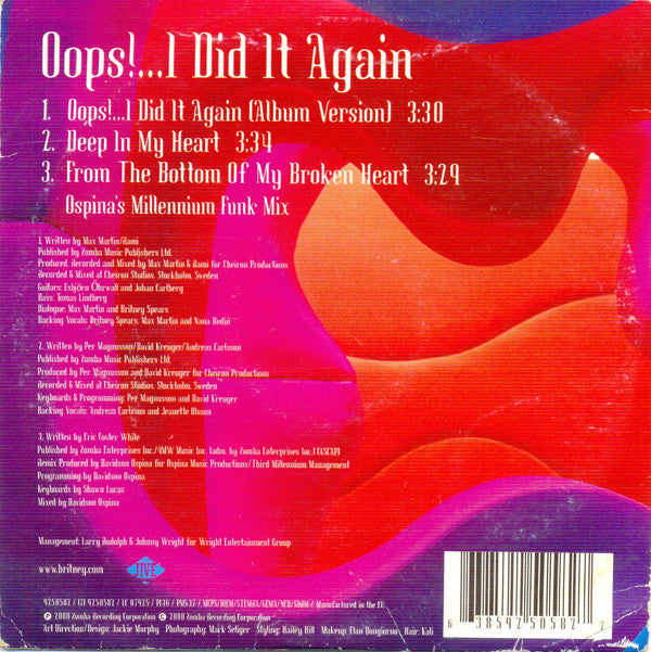 Britney Spears : Oops!...I Did It Again (CD, Single, Car)