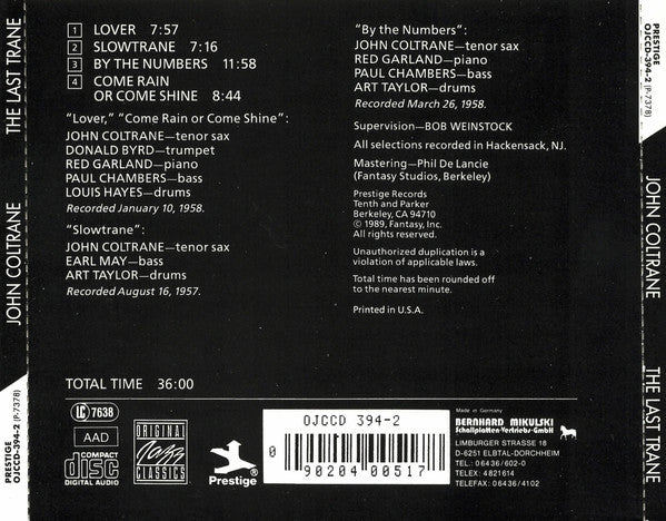 John Coltrane : The Last Trane (CD, Album, RE)