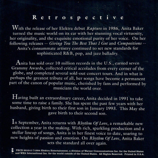 Anita Baker : Retrospective (CD, Comp, Promo)