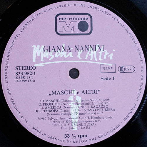 Gianna Nannini : Maschi E Altri (LP, Comp)