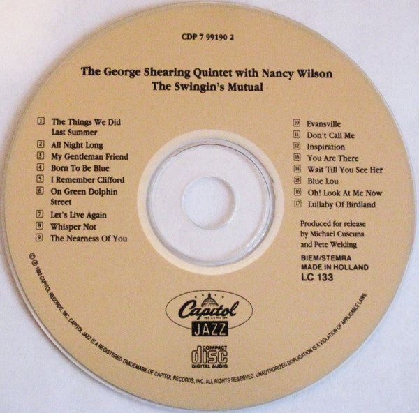 The George Shearing Quintet With Nancy Wilson : The Swingin's Mutual (CD, Album)
