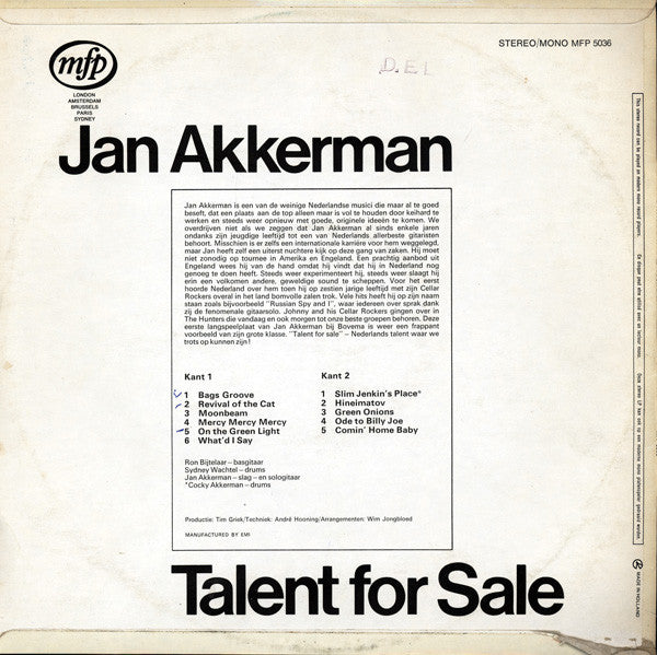 Jan Akkerman : Talent For Sale (LP, Album, RE)