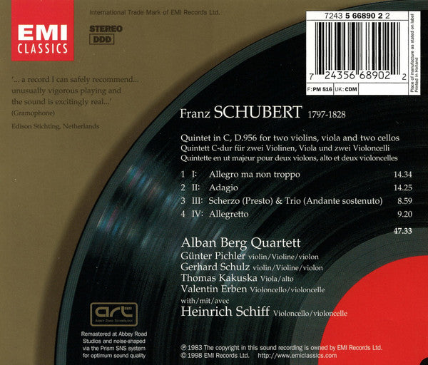 Franz Schubert – Alban Berg Quartett, Heinrich Schiff : String Quintet, D.956 (CD, Album, RE, RM, RP, TAK)