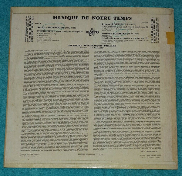 Arthur Honegger, Albert Roussel, Florent Schmitt, Orchestre De Chambre Jean-François Paillard, Jean-François Paillard : Musique De Notre Temps (LP)
