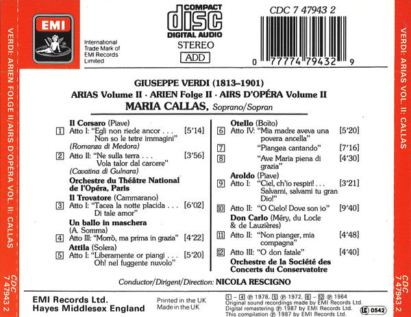 Verdi*, Callas* : Arias ∙ Arien ∙ Airs D'Opéras II (CD, Comp, RM)