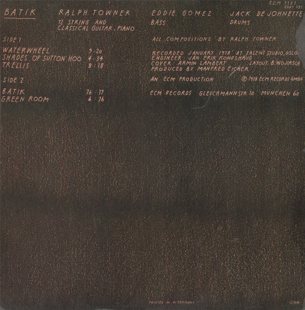 Ralph Towner, Eddie Gomez, Jack DeJohnette : Batik (LP, Album)