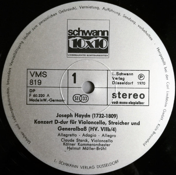 Joseph Haydn, Carl Stamitz, Claude Starck, Kölner Kammerorchester, Helmut Müller-Brühl : Das Violoncello Meisterhaft Gespielt (LP, Comp)