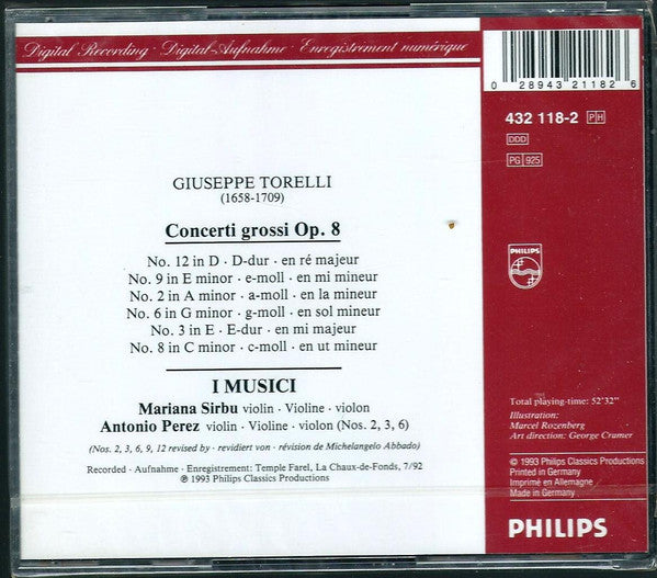 Giuseppe Torelli - Mariana Sîrbu, Antonio Ruiz, I Musici : Concerti Grossi, Op.8 (CD, Album)