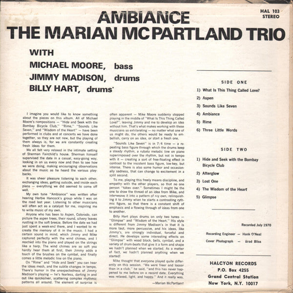 Marian McPartland Trio : Ambiance (LP, Album)