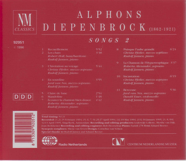 Alphons Diepenbrock - Roberta Alexander · Jard van Nes, Christa Pfeiler, Robert Holl, Daniel Esser, Rudolf Jansen : Songs 2 (CD, Album)