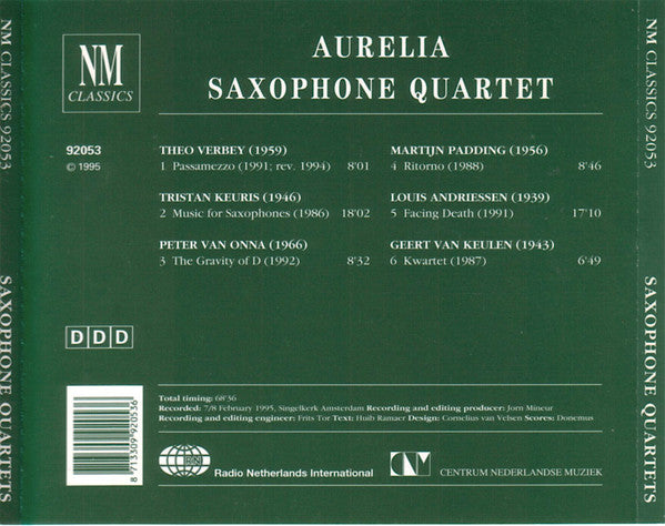The Aurelia Saxophone Quartet : Saxophone Quartets (CD, Album)